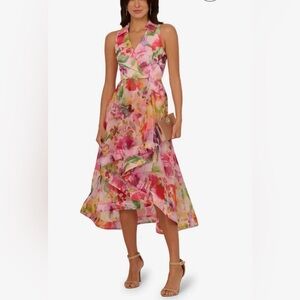 Adrianna Pappel  $229 Floral Hi-Low Dress Sleeveless Unique Hem  Sz 14 Wedding